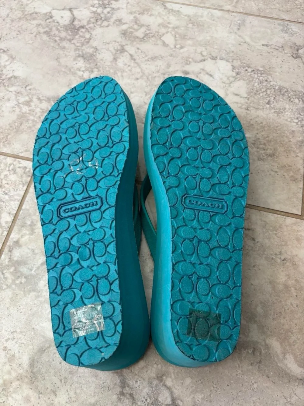 Coach Teal Polka Dot Flip Flop Sandals